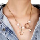 Faux Pearl Star Necklace 1pc - Gold - One Size
