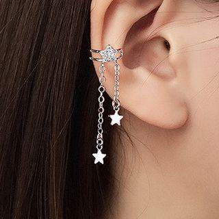 Star Fringed Ear Cuff 1 Piece - Left Earring - Silver - One Size