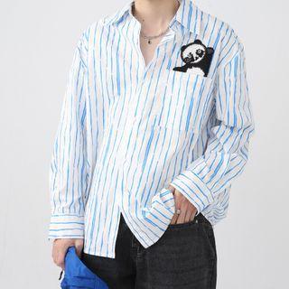 Long-sleeve Panda Embroidered Striped Shirt