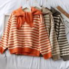 Detachable-shawl Striped Knit Sweater