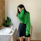 Padded Shoulder Napped Cropped Sweatshirt