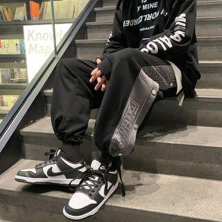 Lettering Button-up Cropped Harem Pants