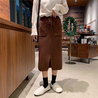 Slit-front Knit A-line Skirt