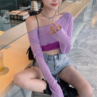 Plain Long-sleeve Cropped Top / Tube Top