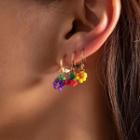 Set Of 3: Bead Earring Set Of 3 - Red & Purple & Yellow - One Size