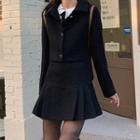 Lace Trim Shirt / Cropped Button-up Jacket / Mini A-line Skirt