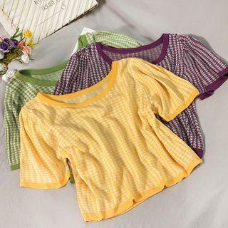 Checker Crop Knit Top