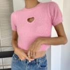 Short-sleeve Heart Cutout Fluffy Knit Top