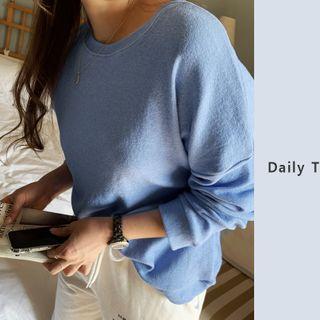 Drip-shoulder Plain Sweatshirt