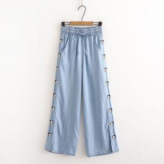 Panda Embroidered Wide Leg Jeans