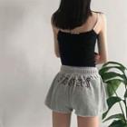 Lettering Drawstring Shorts Gray - One Size