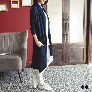 Drape Front Ribbed Long Cardigan