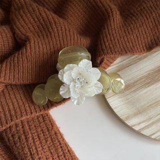 Flower Faux Crystal Hair Clamp Green - One Size