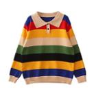 Polo Collar Striped Sweater / Striped Sweater