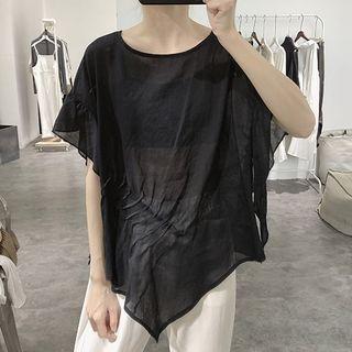 Short-sleeve Asymmetric Shirred Blouse