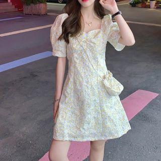 Floral Print Short Sleeve A Line Dress