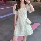 Floral Print Short Sleeve A Line Dress