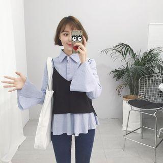 Set: Bell Sleeve Blouse + Spaghetti Strap Top