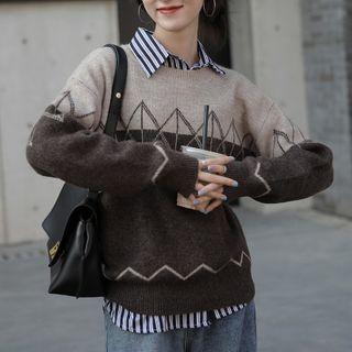Two Tone Sweater Coffee - One Size