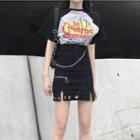 Short-sleeve Lettering Raglan T-shirt Gray - One Size