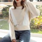 Long-sleeve Lace Knit Sweater Almond - One Size