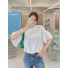 Plus Size Shirred Lace-sleeve T-shirt