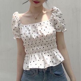 Dotted Square-neck Short-sleeve Top