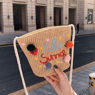 Embroidered Straw Crossbody Bag Brown - One Size