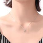 925 Sterling Silver Rhinestone Triangle Pendant Necklace Silver - One Size