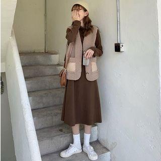 Fleece Vest / Cowl-neck Midi Dress