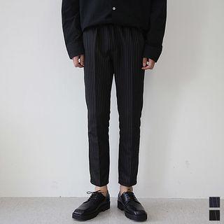 Drawstring-waist Pinstriped Dress Pants