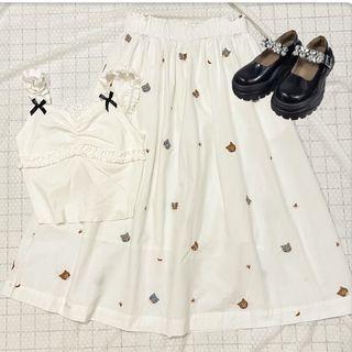 Cat Embroidered Midi A-line Skirt