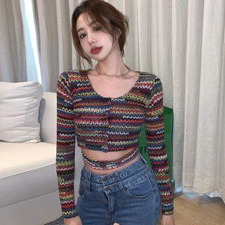 Color Panel Cropped Camisole Top Stripe - Multicolor - One Size