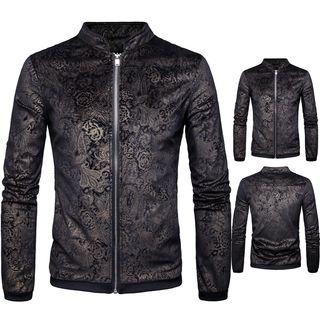 Zipper Velvet Print Jacket