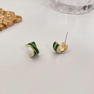 Layered Resin Alloy Open Hoop Earring 1 Pair - Stud Earring - S925 Silver Needle - Green - One Size