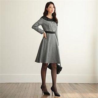 Tall Size Color-block Button-trim Dress