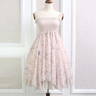 Printed Lace Trim Sleeveless A-line Dress