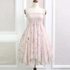 Printed Lace Trim Sleeveless A-line Dress