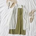 Long-sleeve Plain Shirt / Spaghetti Strap Dress