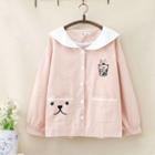 Cat Embroidered Sailor-collar Oversize Jacket