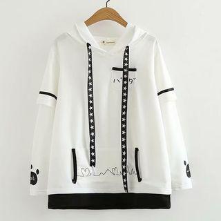 Mock Two-piece Panda Hoodie White - One Size