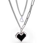 Layered Heart Pendant Necklace X828 - Silver - One Size