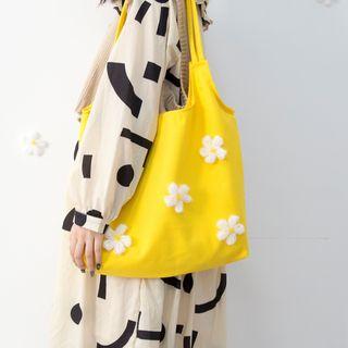 Canvas Floral Appliqued Tote Bag