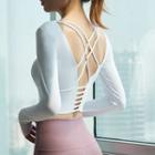 Padded Strappy-back Long-sleeve Cropped Sports T-shirt