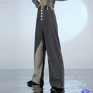 High Waist Two-tone Wide Leg Jeans