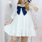 Puff-sleeve Floral Bow Shirred A-line Dress