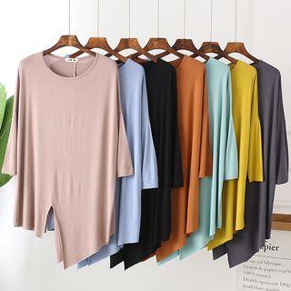 Asymmetric Long-sleeve Slit T-shirt