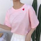 Short-sleeve Heart Embroidery T-shirt