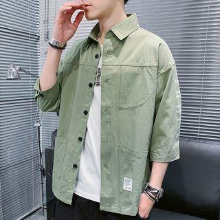 3/4-sleeve Lettering Shirt Jacket