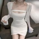 Light Cardigan / Sleeveless Knit Bodycon Dress